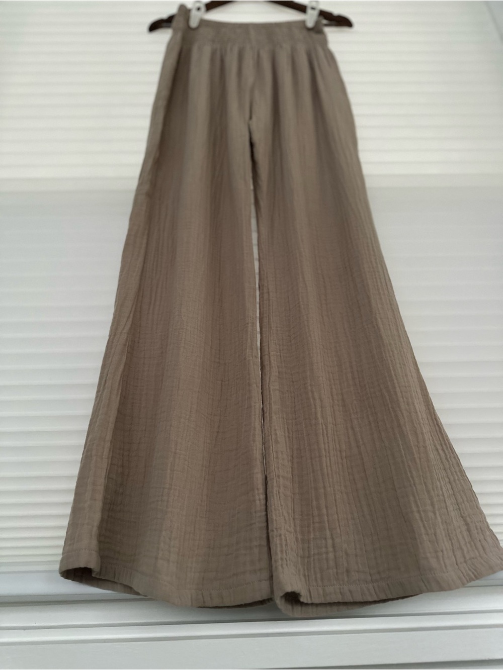Lotus & Luna Stone Beige Cotton Gauze Wide Leg Pants - Medium